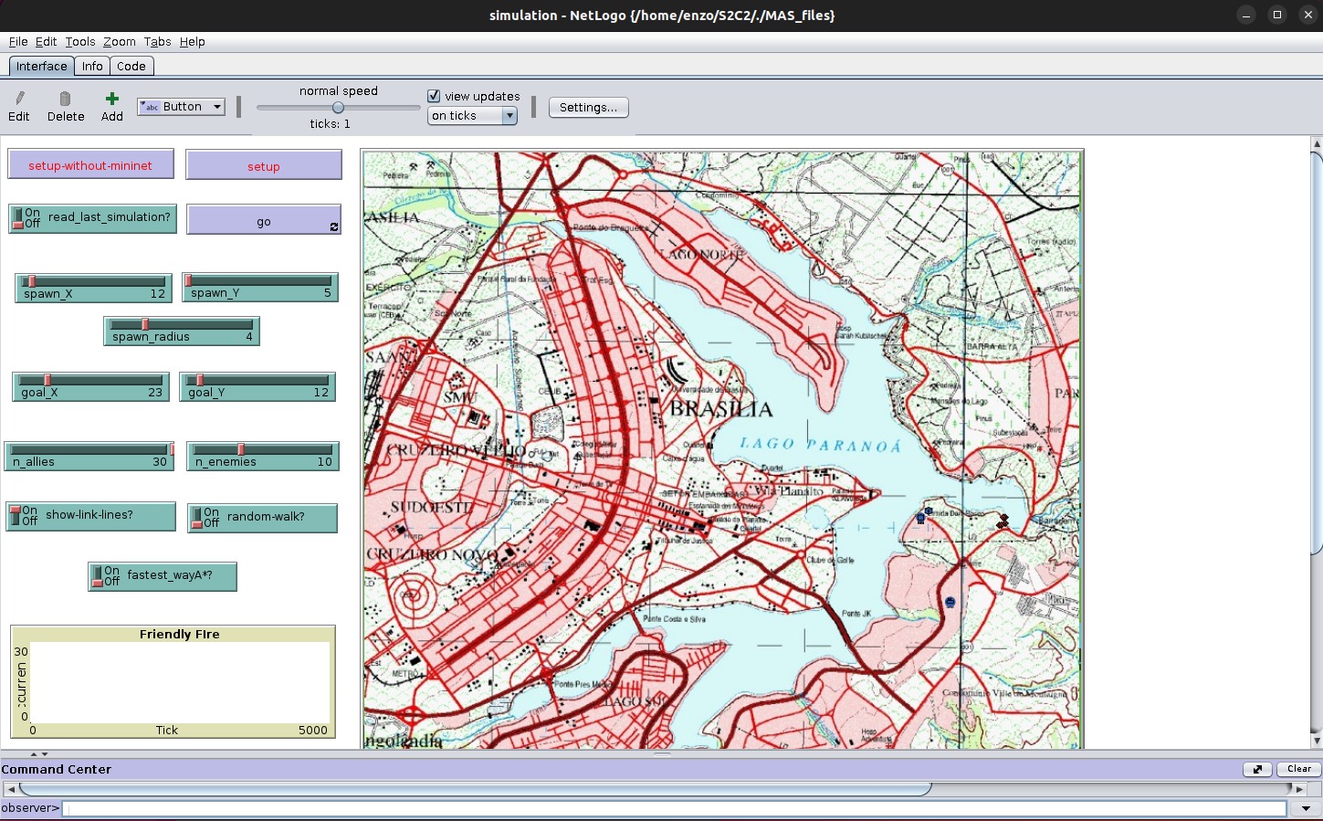 Cenário rodando sobre mapa de visualização.